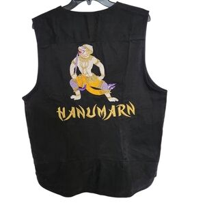 Seasons Mens Sz XL Thai Embroidered Hanuman Vest  Buttons Pockets Black
